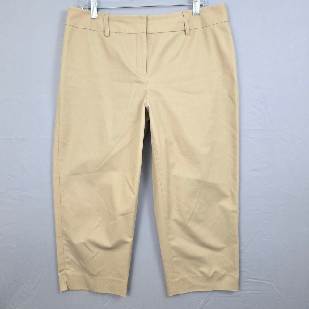 Rafaella Straight Leg Slit Hem Flat Front Belt Loop Cropped Pants Beige 14‎